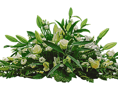 Buchet funerar - Crini trandafiri albi, Eustoma