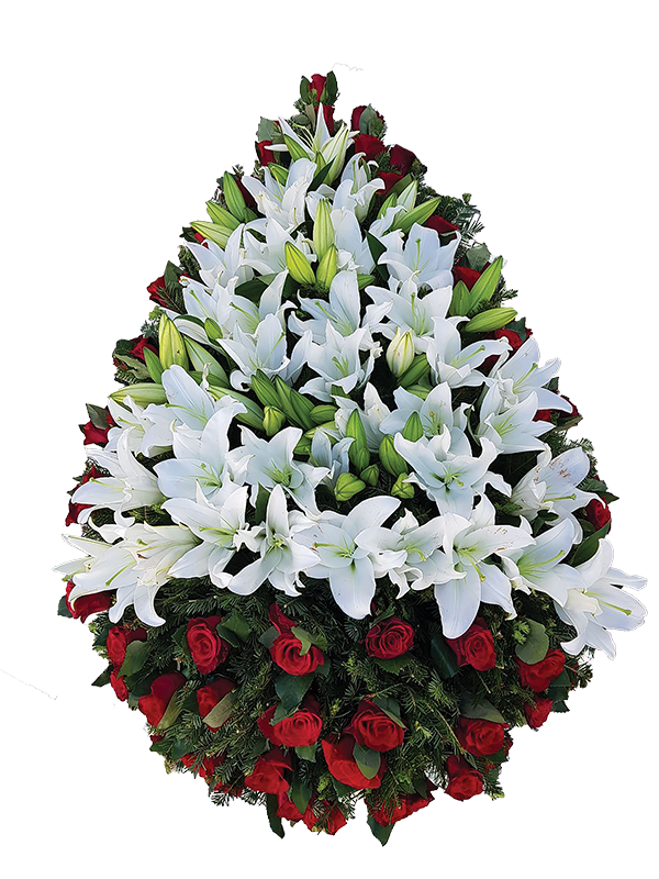 Coroana Funerara Memoris - Trandafiri rosii si crini imperiali